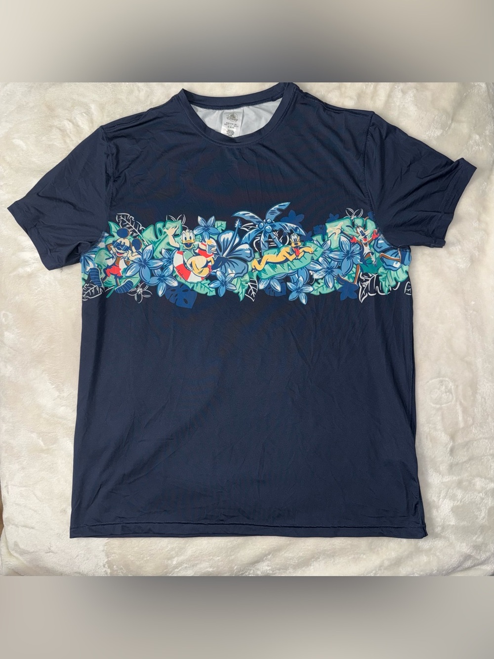 Disney Men's Navy Dri-fit Short-Sleeve Tropical Graphic Tee